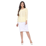 Lemon Yellow Checkered Full Sleeves Cotton Top 