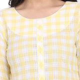 Lemon Yellow Checkered Full Sleeves Cotton Top 