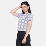 Office wear Light Grey Windowpane Check Box Top