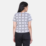 Office wear Light Grey Windowpane Check Box Top