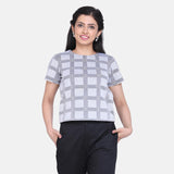 Office wear Light Grey Windowpane Check Box Top