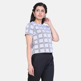 Office wear Light Grey Windowpane Check Box Top