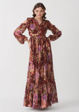 Brown Floral Printed Women's Maxi Dress