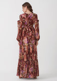 Brown Floral Printed Women's Maxi Dress