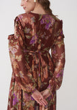 Brown Floral Printed Women's Maxi Dress