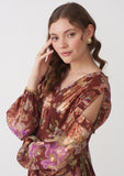 Brown Floral Printed Women's Maxi Dress