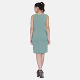 Ladies Meadow Green Pintucks Sleeveless Shift Dress