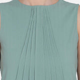 Ladies Meadow Green Pintucks Sleeveless Shift Dress