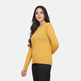 Solid Mustard Yellow Casual Women Cotton Pullover 