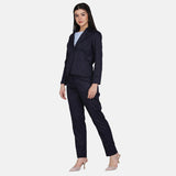 Formal work wear Navy Blue Poly Cotton Pant Suit