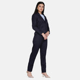 Formal work wear Navy Blue Poly Cotton Pant Suit