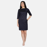 Navy Blue Poly Cotton Workwear Sheath Dress