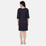 Navy Blue Poly Cotton Workwear Sheath Dress