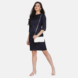 Navy Blue Poly Cotton Workwear Sheath Dress