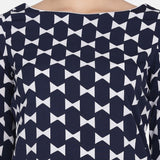 Navy Blue and White  Printed American Crepe Women's Top