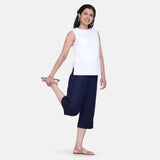 Relaxed Fit Navy Blue Rayon Culottes