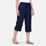 Relaxed Fit Navy Blue Rayon Culottes