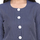 Navy Blue With White Stripes Cotton Women's Top- PowerSutra