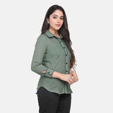 Pastel Green Collared Piping Detail Cotton Shirt 