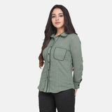 Pastel Green Collared Piping Detail Cotton Shirt 