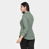 Pastel Green Collared Piping Detail Cotton Shirt 