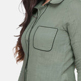 Pastel Green Collared Piping Detail Cotton Shirt 