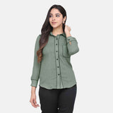 Pastel Green Collared Piping Detail Cotton Shirt 