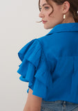 Blue Raffle sleeves shirt for women 