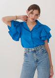 Blue Raffle sleeves Cotton comfortable shirt for women 