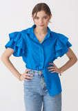 Blue Raffle sleeves Cotton shirt for women 