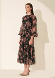 Black Georgette Floral Women's Midi Dress