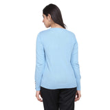 Sky Blue Full Sleeves Buttoned Pullover Women's Sweater