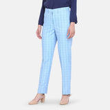 Sky Blue Check Poly Cotton Trouser