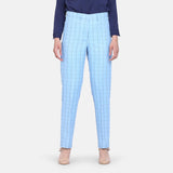 Sky Blue Check Poly Cotton Trouser