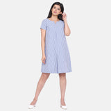 Sky Blue Gingham Cotton Short Sleeves Dress