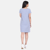 Sky Blue Gingham Cotton Short Sleeves Dress