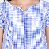 Sky Blue Gingham Cotton Short Sleeves Dress