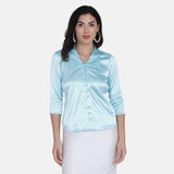 Office Formal Women's Blue Satin Shirt