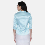 Office Formal Women's Blue Satin Shirt