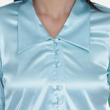 Office Formal Women's Blue Satin Shirt