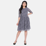 White & Grey Printed Georgette Outdoor Dress