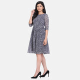 White & Grey Printed Georgette Outdoor Dress