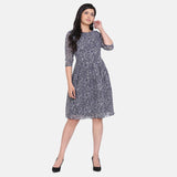 White & Grey Printed Georgette Outdoor Dress