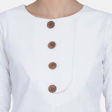 Comfort fit White Cotton Flap & wood Button Top