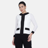 White and Black with Pockets Retro Style Top