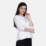 White Women's Cotton Wood Button Detail Top