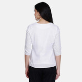 White Women's Cotton Wood Button Detail Top