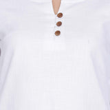 White Women's Cotton Wood Button Detail Top