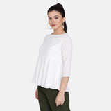 White High Waist Flare Boat neck Poly Moss Top