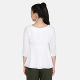 White High Waist Flare Boat neck Poly Moss Top